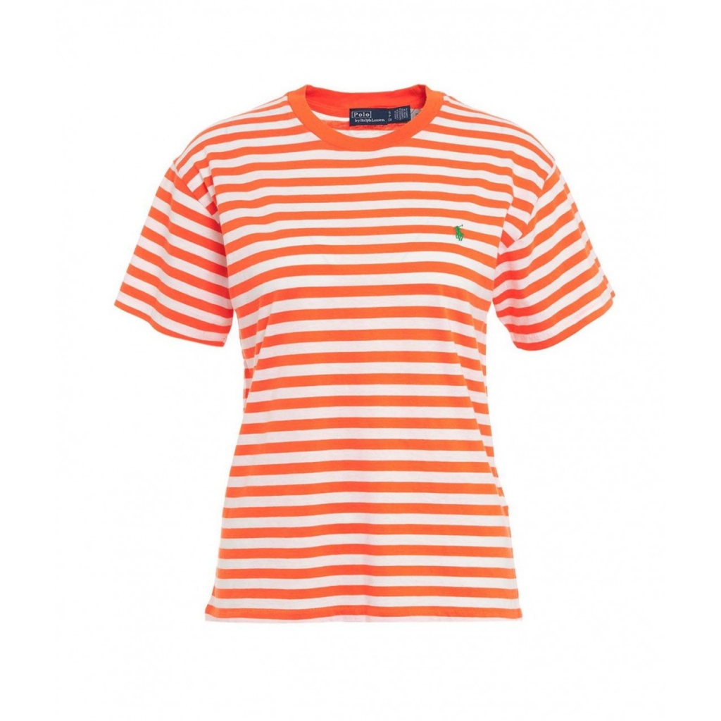T-shirt con stampa a righe arancione