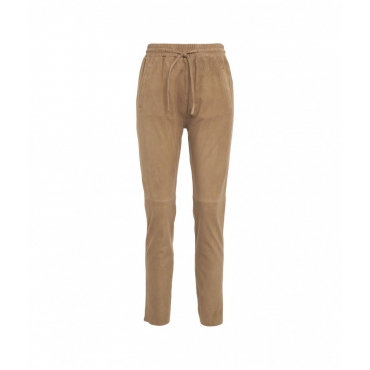 Pantaloni in pelle scamosciata beige