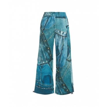 Pantaloni con stampa patchwork blu