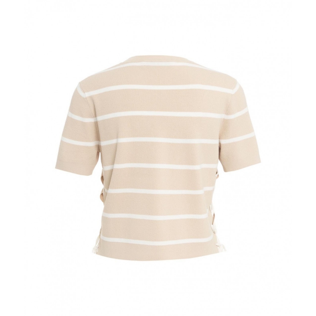 T-shirt in maglia con allacciatura beige