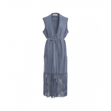 Gilet in camoscio con frange blu