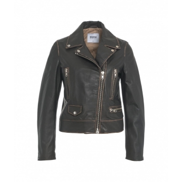 Giacca biker in pelle marrone scuro