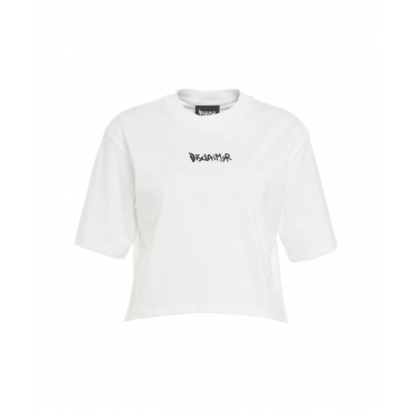 T-shirt con stampa logo bianco