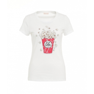 T-shirt con logo e perle bianco