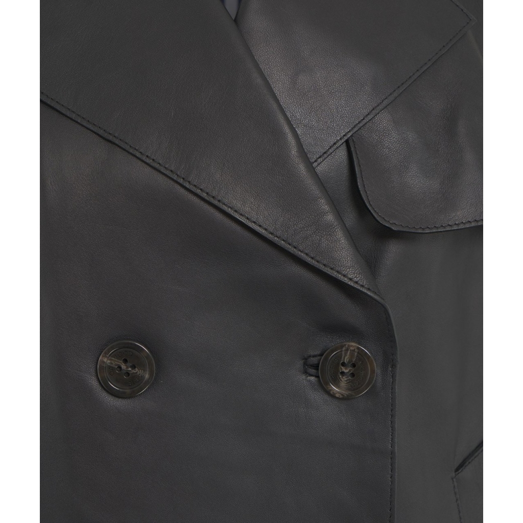 Giacca trench in pelle nero