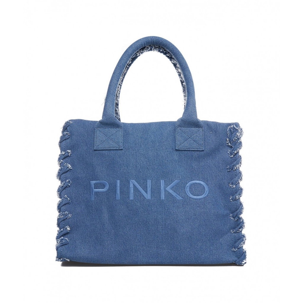 Shopper in canvas con logo ricamato blu