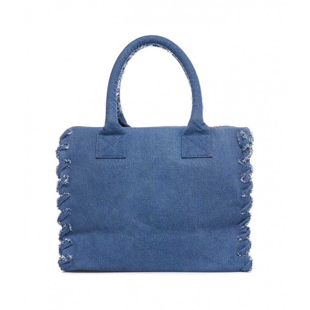 Shopper in canvas con logo ricamato blu