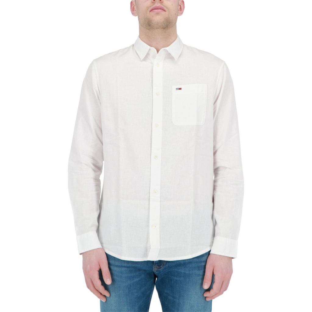 Camicia Tommy Hilfiger Jeans Uomo Linen Blend YBR WHITE