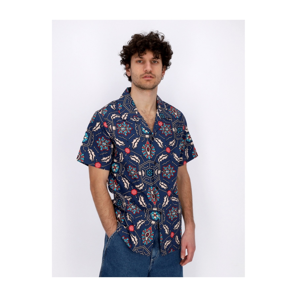 camicia manica corta uomo fronds tapestry bowling shirt BLUE