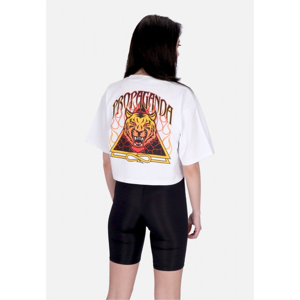 maglietta corta donna w triangle bengala crop top tee WHITE