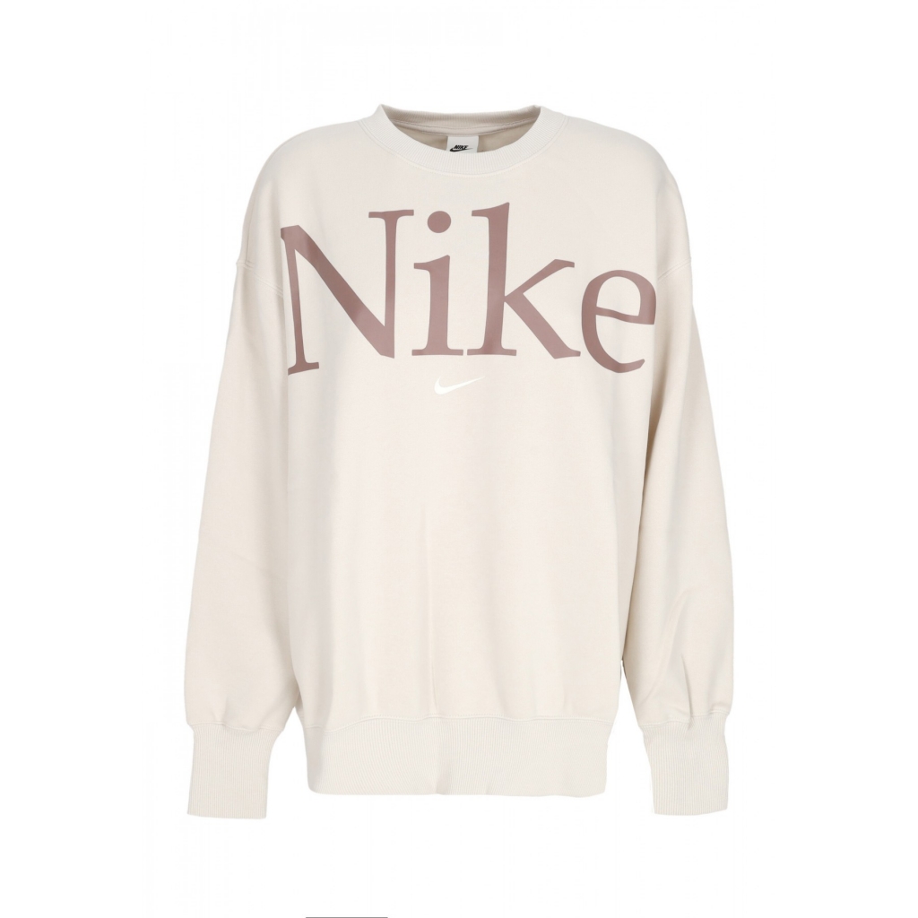 felpa girocollo donna w sportswear phoenix fleece oversized logo crewneck LT OREWOOD BRN/SMOKEY MAUVE/SAIL