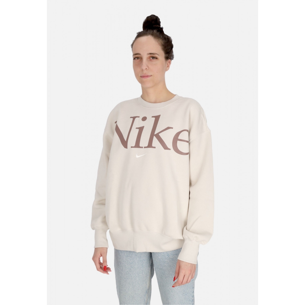 felpa girocollo donna w sportswear phoenix fleece oversized logo crewneck LT OREWOOD BRN/SMOKEY MAUVE/SAIL