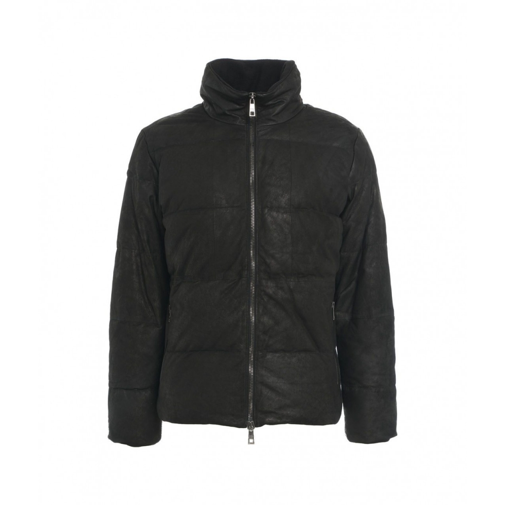 Piumino trapuntato in pelle marrone