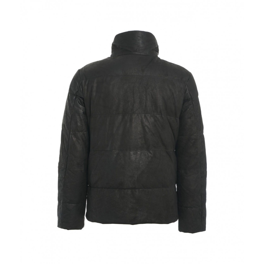 Piumino trapuntato in pelle marrone