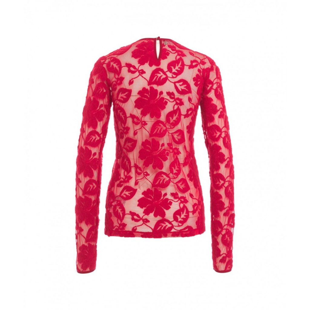 Top con ricamo floreale rosso