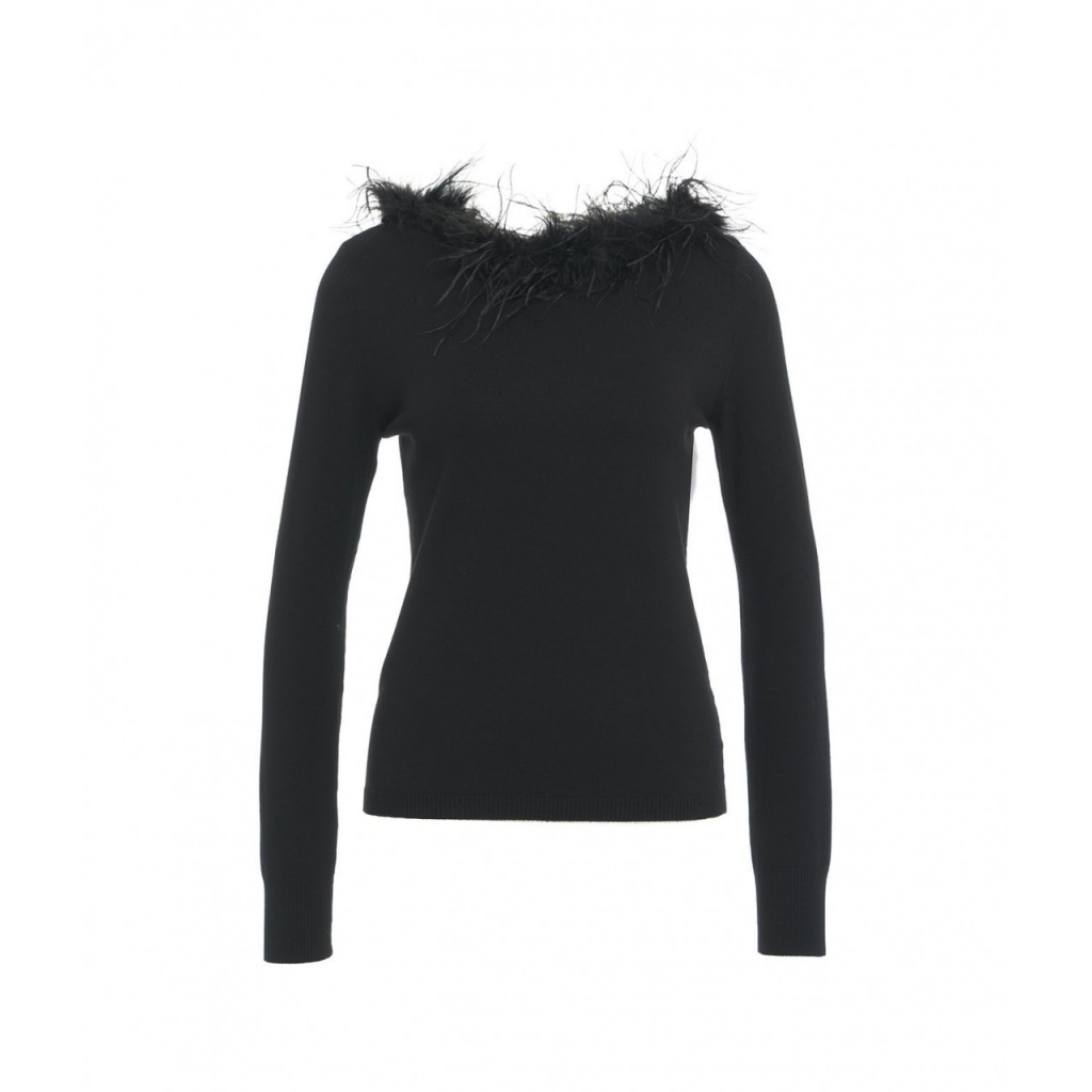 Maglia con applicazione di piume nero