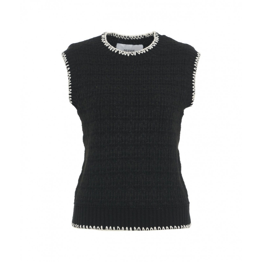 Gilet in maglia con dettagli di cucitura nero