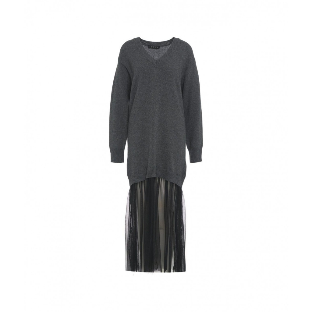 Abito in maglia con gonna in tulle grigio