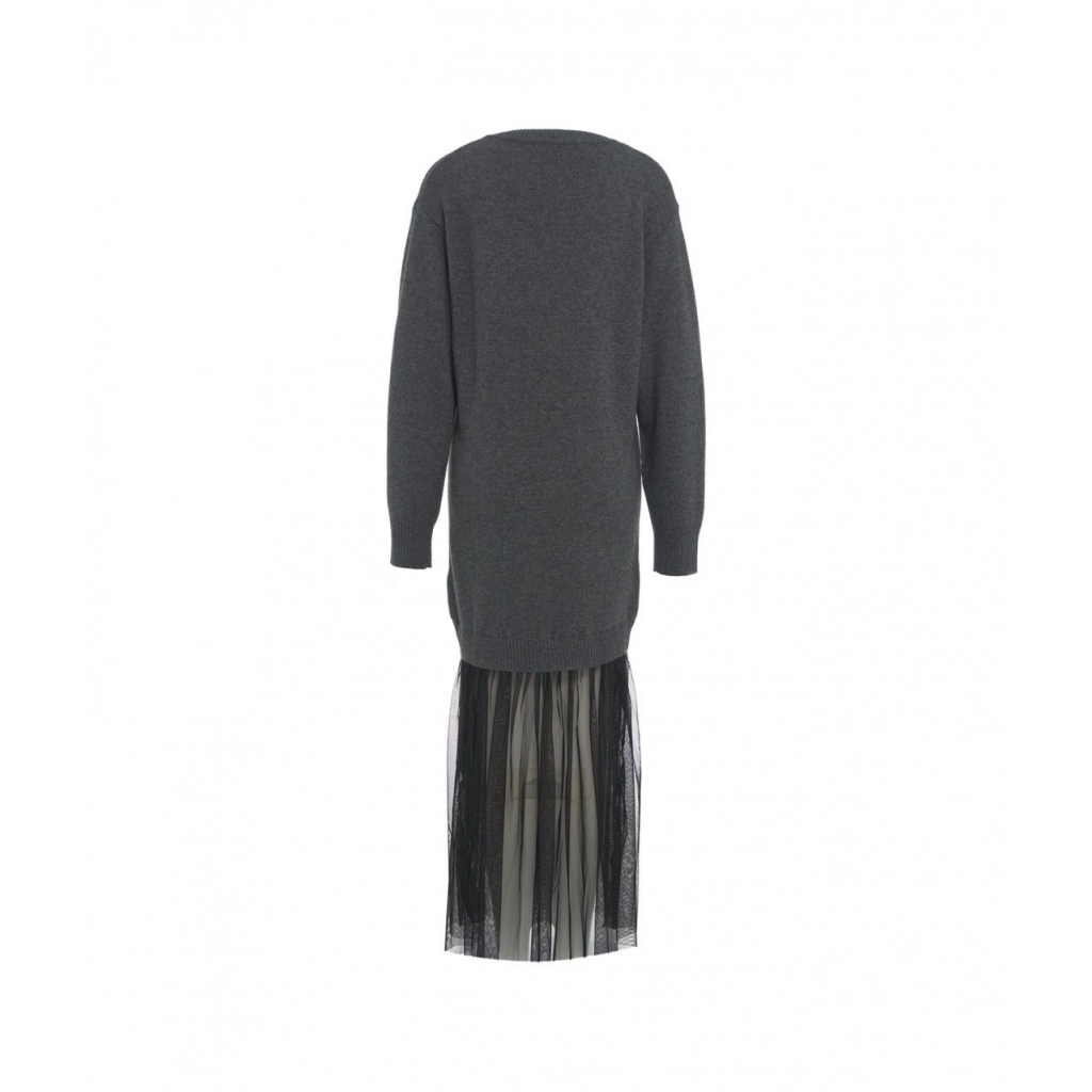 Abito in maglia con gonna in tulle grigio