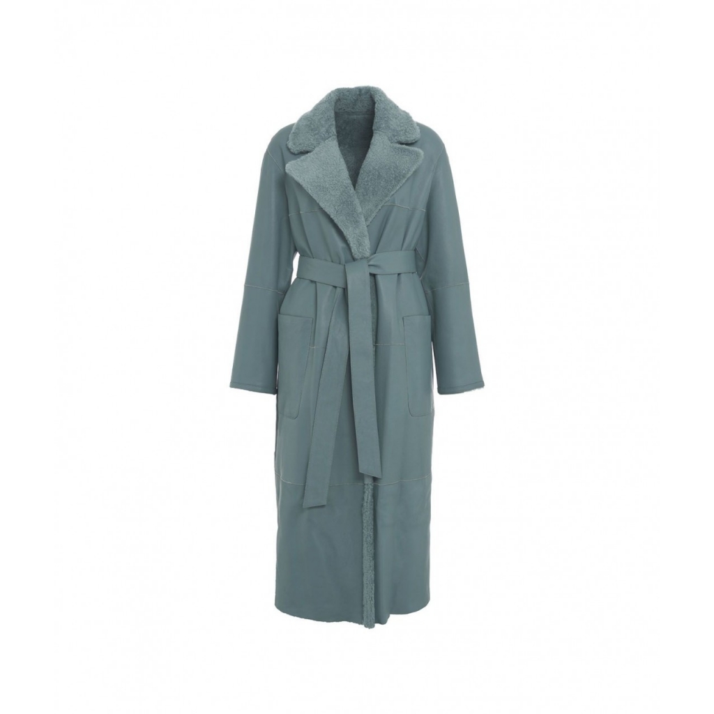 Cappotto in montone reversibile azzurro