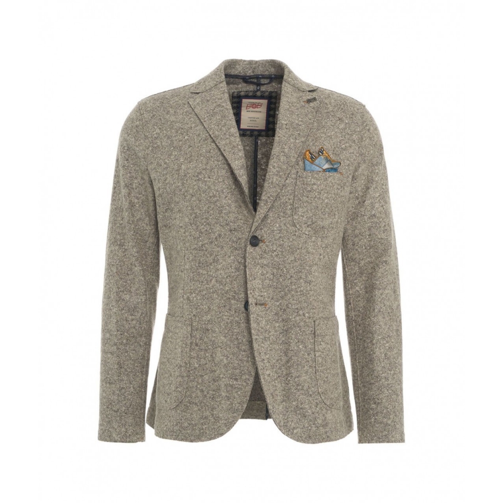 Blazer monopetto con tessuto da taschino grigio chiaro