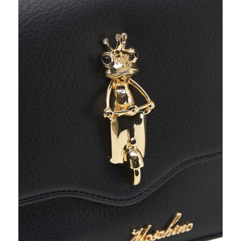 Borsa a spalla con applicazione color oro nero