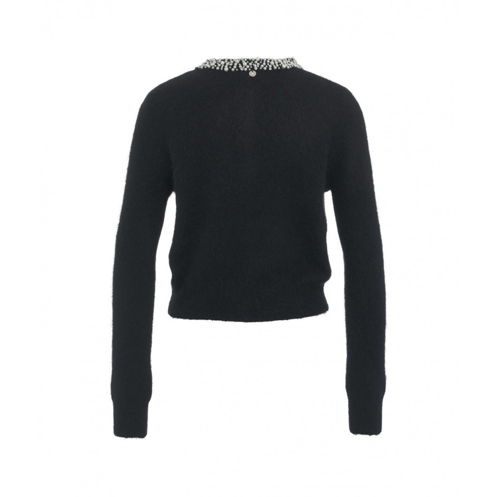 Cardigan con collo in perline nero