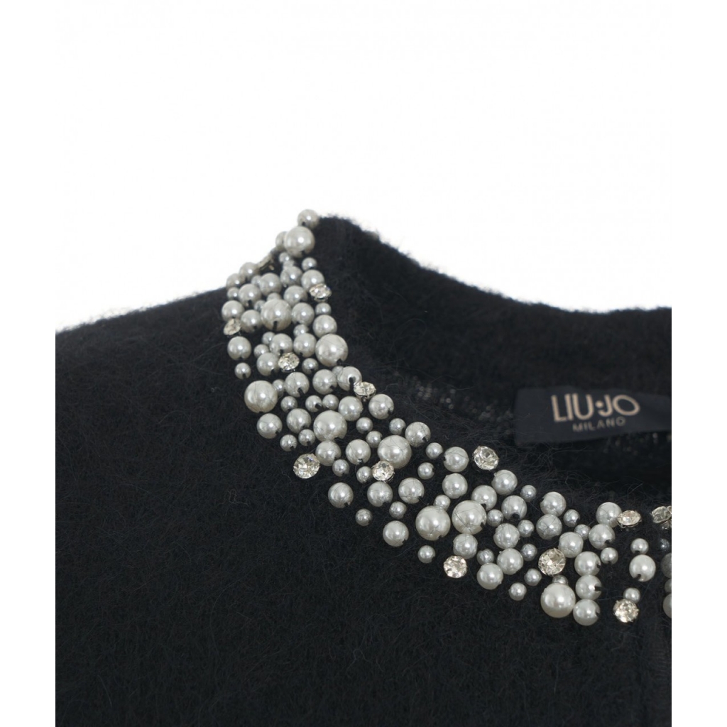 Cardigan con collo in perline nero