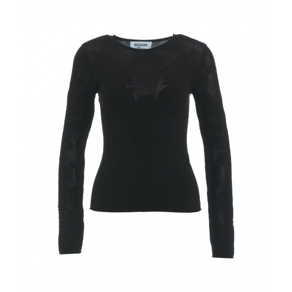 Maglia con trama a rose nero