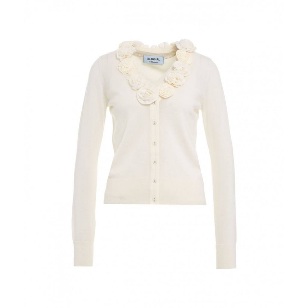 Cardigan con applicazioni di rose bianco