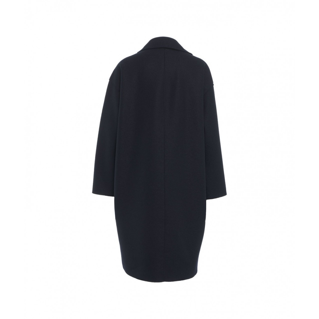 Cappotto con spalle a goccia in lana pressata blu scuro