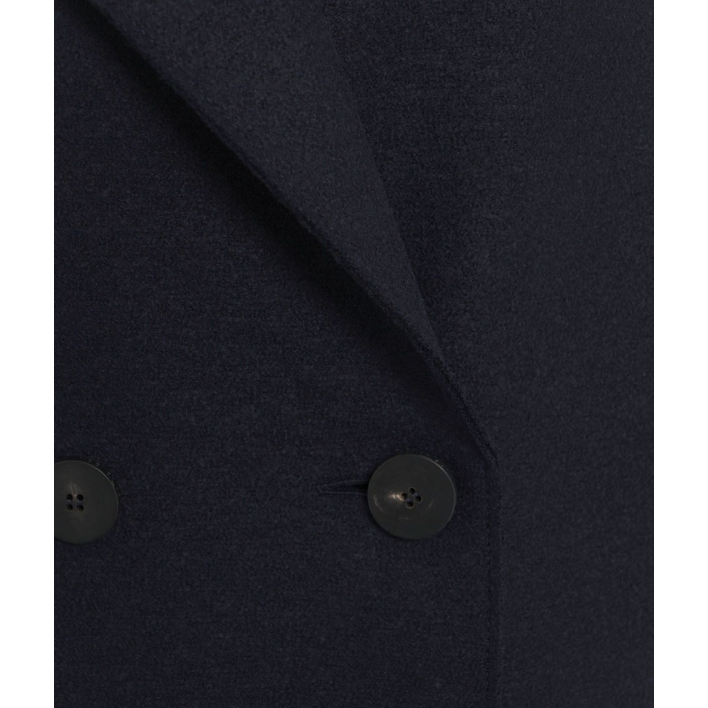 Cappotto con spalle a goccia in lana pressata blu scuro