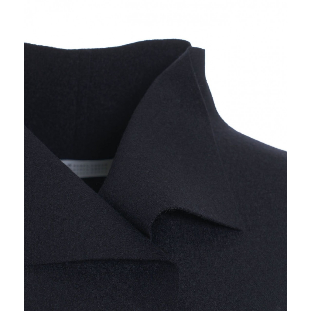 Cappotto kimono in lana pressata blu scuro