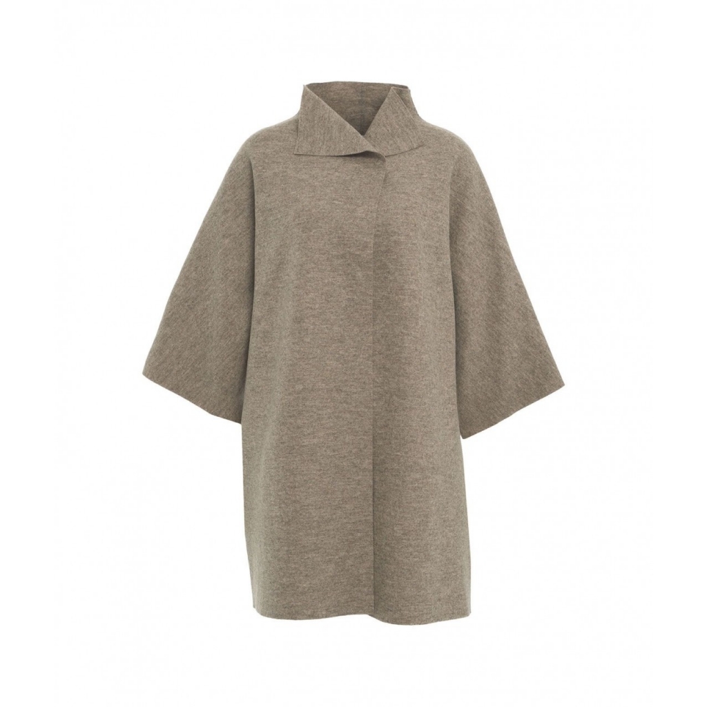 Cappotto kimono in lana pressata beige