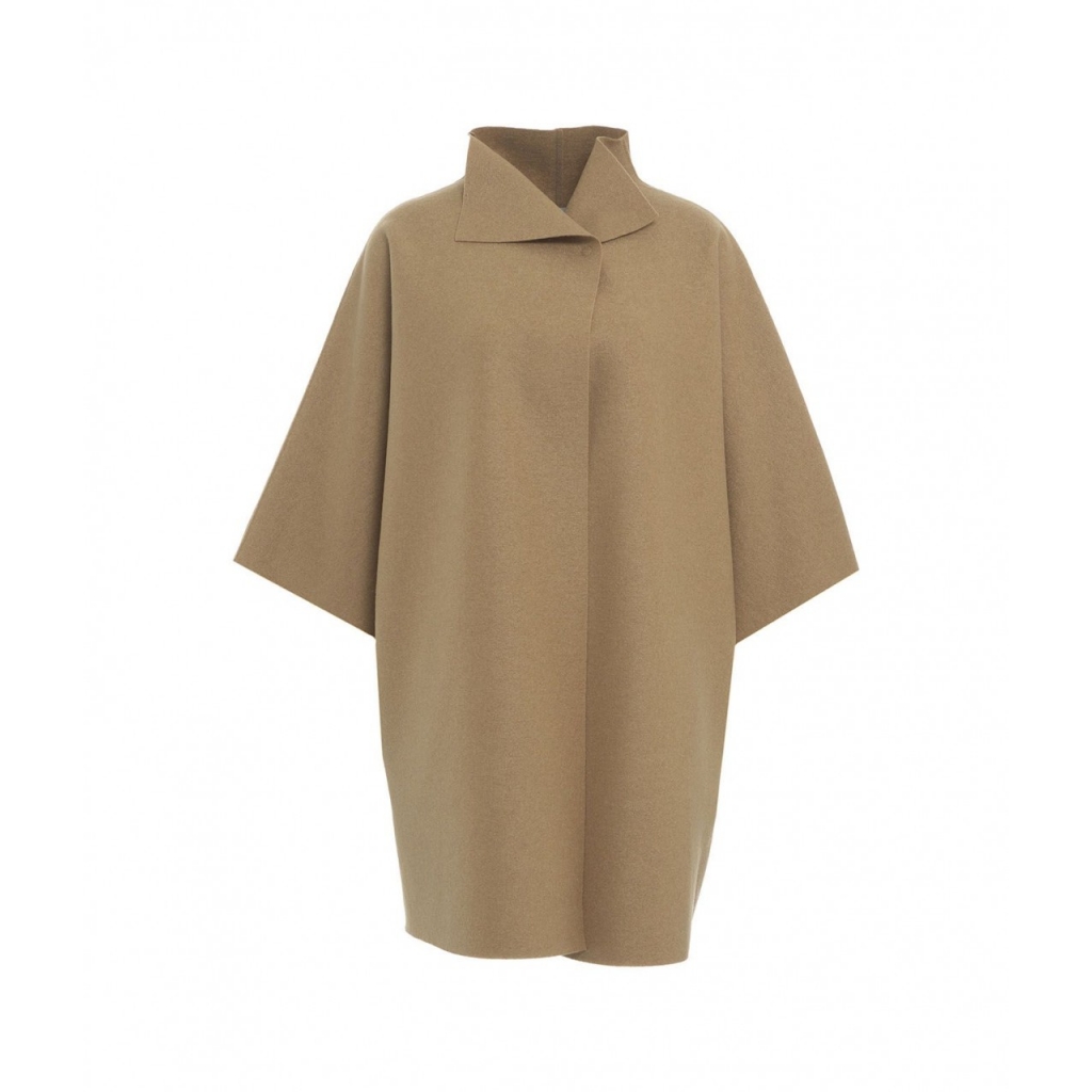 Cappotto kimono in lana pressata marrone chiaro