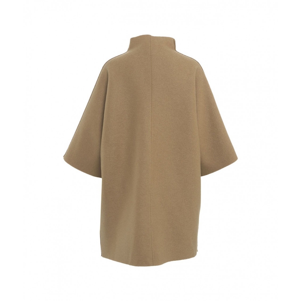 Cappotto kimono in lana pressata marrone chiaro