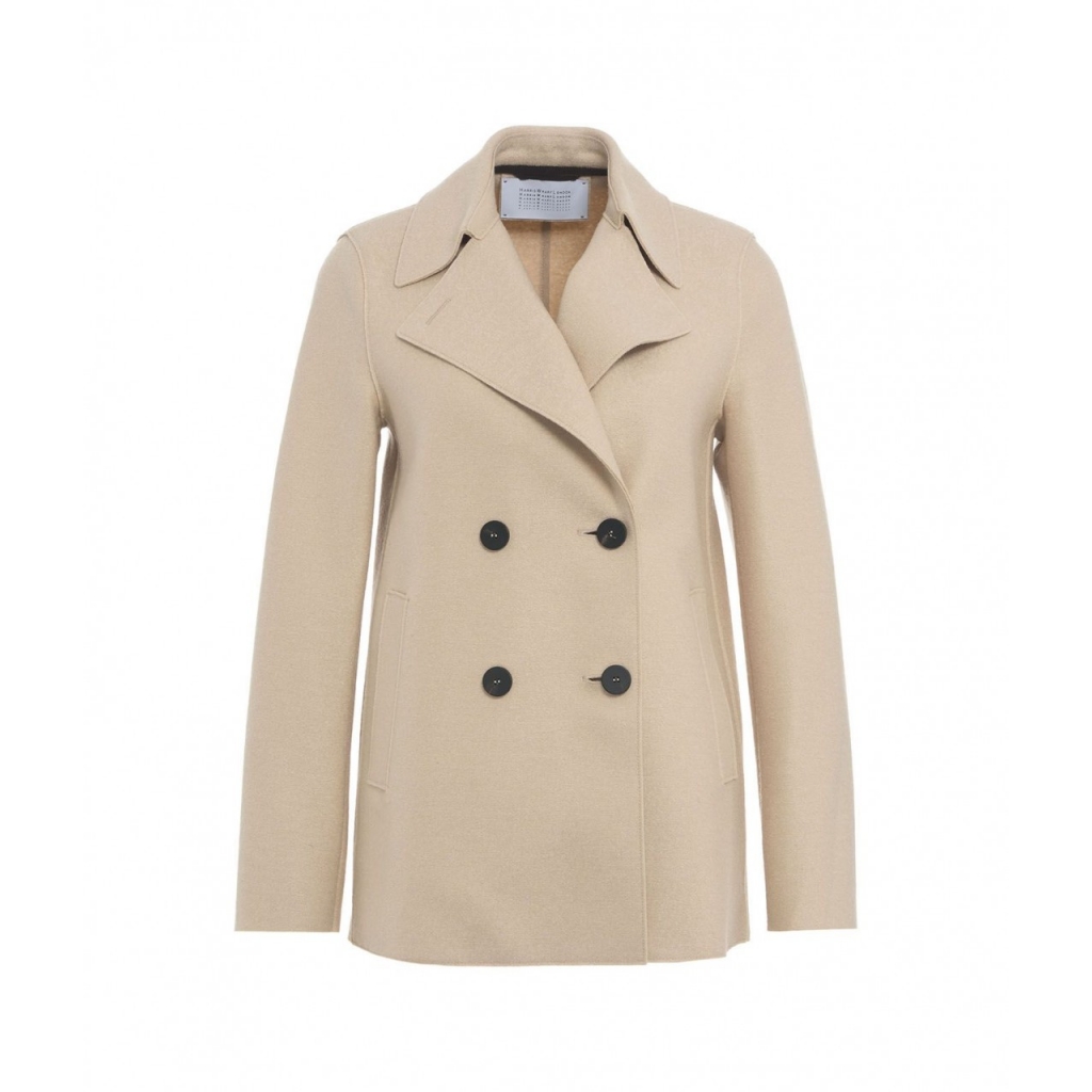 Cappotto doppiopetto in lana pressata crema