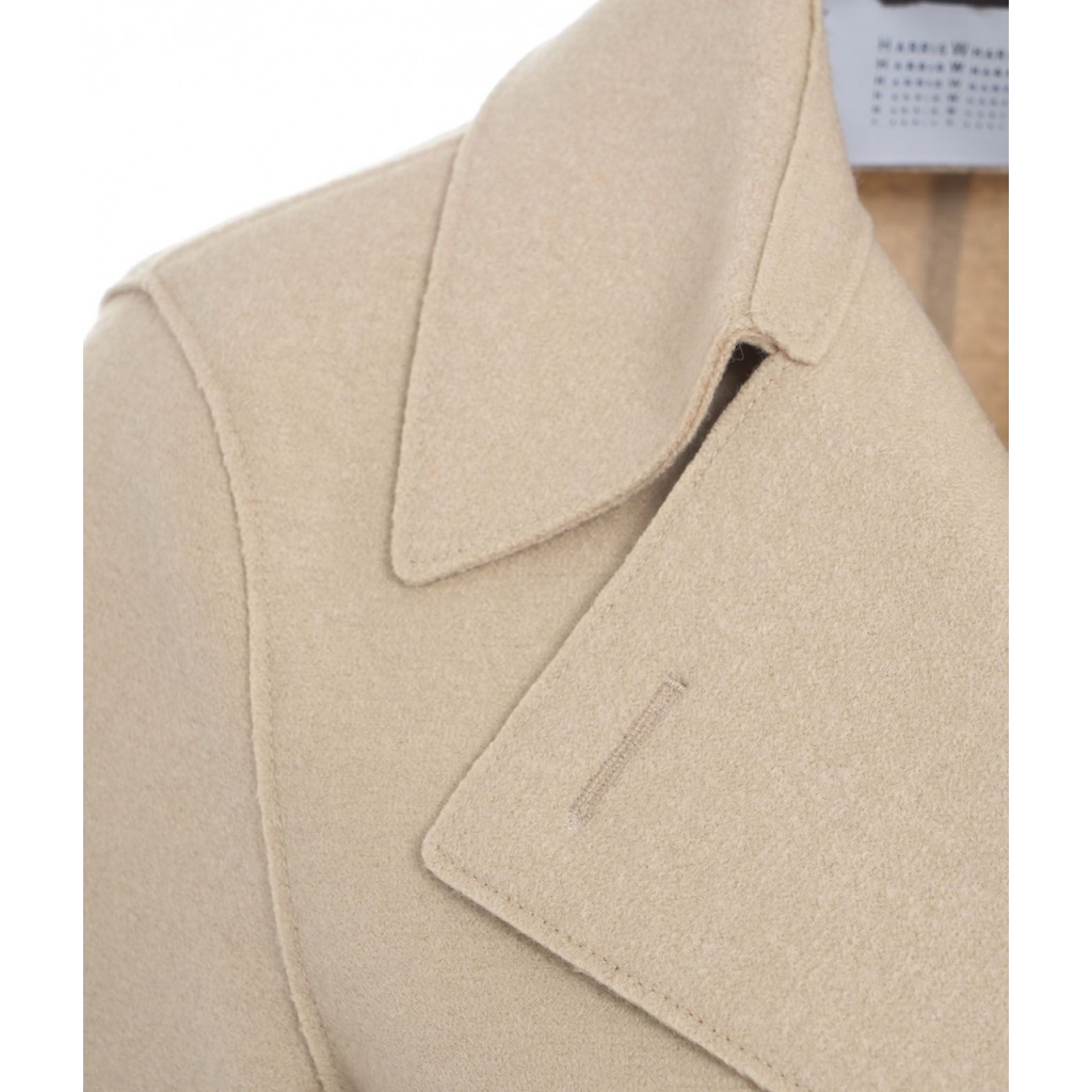 Cappotto doppiopetto in lana pressata crema