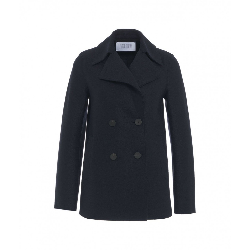 Cappotto doppiopetto in lana pressata blu scuro