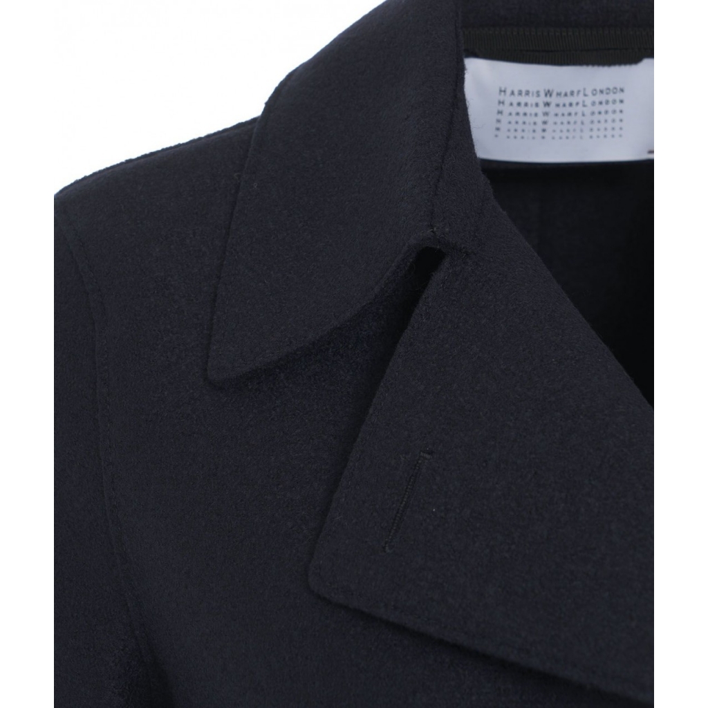 Cappotto doppiopetto in lana pressata blu scuro