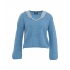 Maglia con perle alla scollatura azzurro