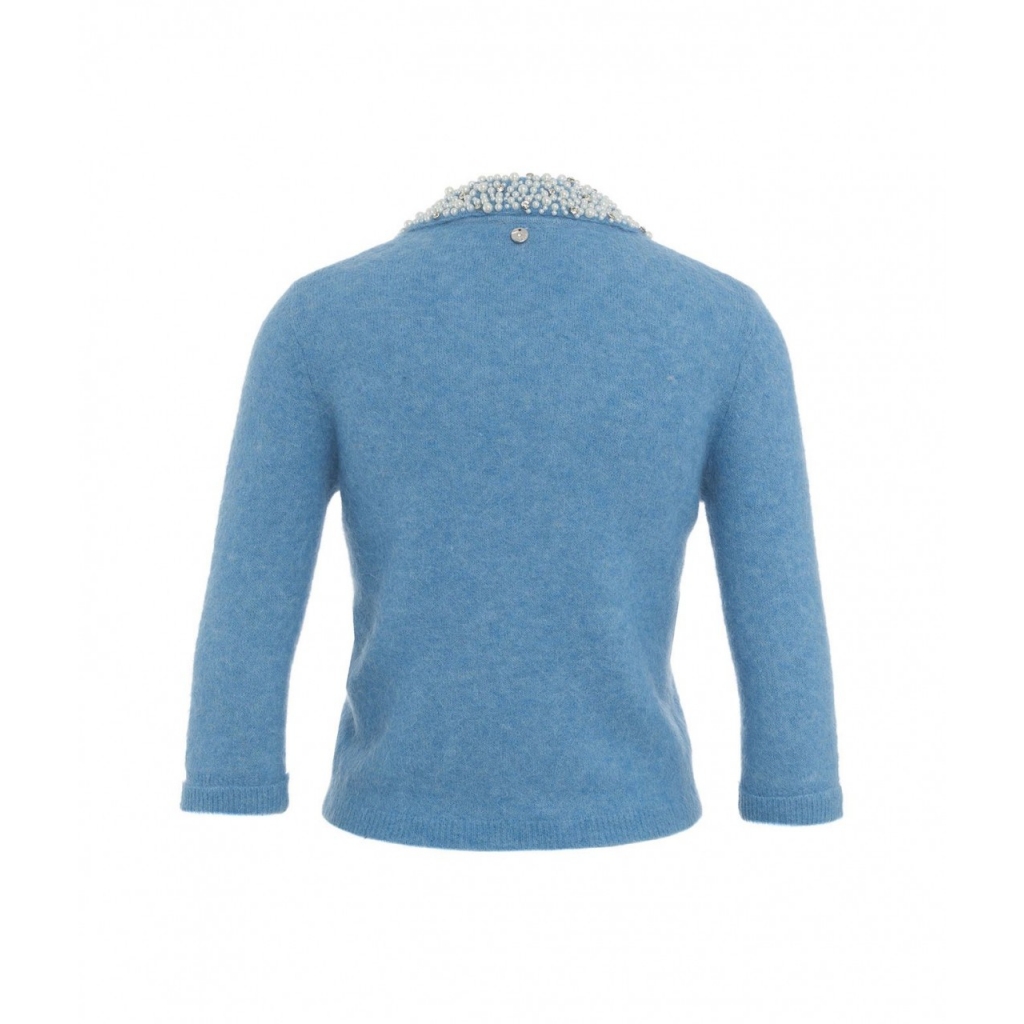 Maglione con colletto in perline azzurro