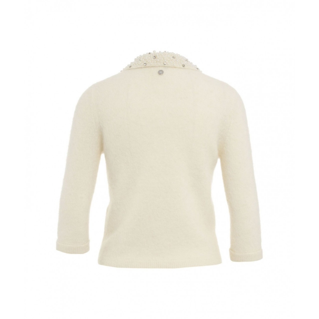 Maglione con colletto in perline bianco