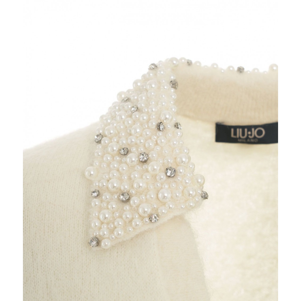 Maglione con colletto in perline bianco
