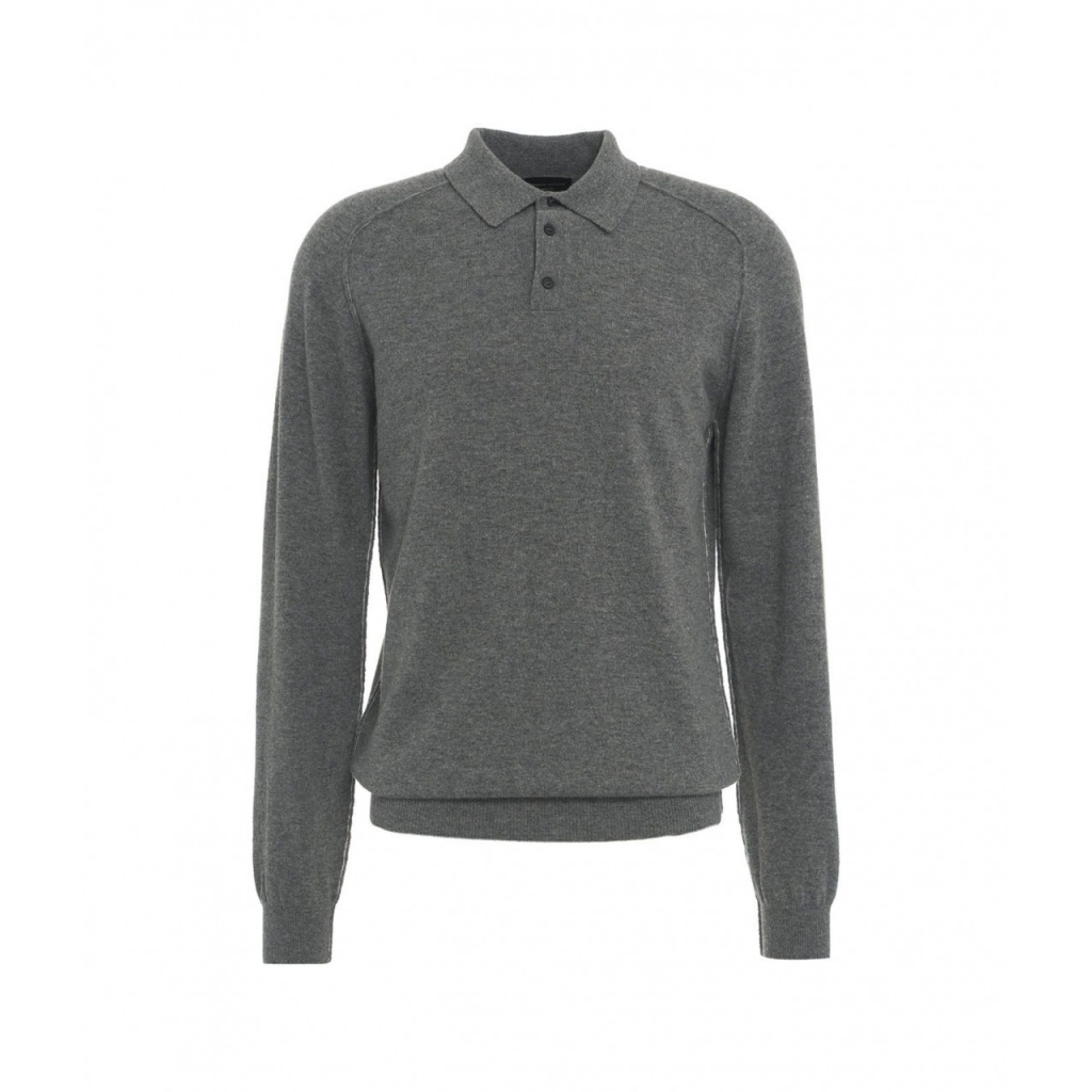 Maglione in merino con colletto a polo grigio