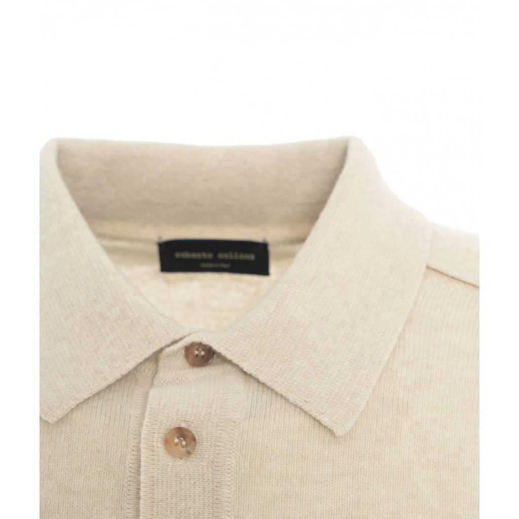 Maglione in merino con colletto a polo crema