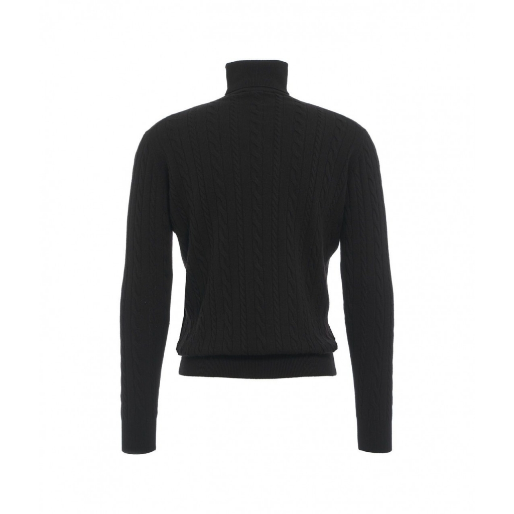 Maglia dolcevita in misto merino in lavorazione intrecciata nero