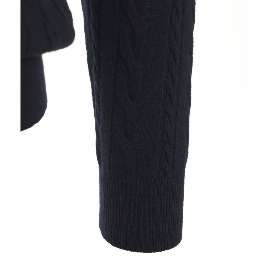 Maglia in misto merino con lavorazione intrecciata blu scuro