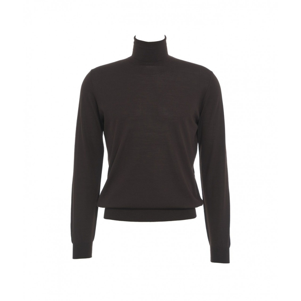 Maglia dolcevita in lana merino marrone scuro
