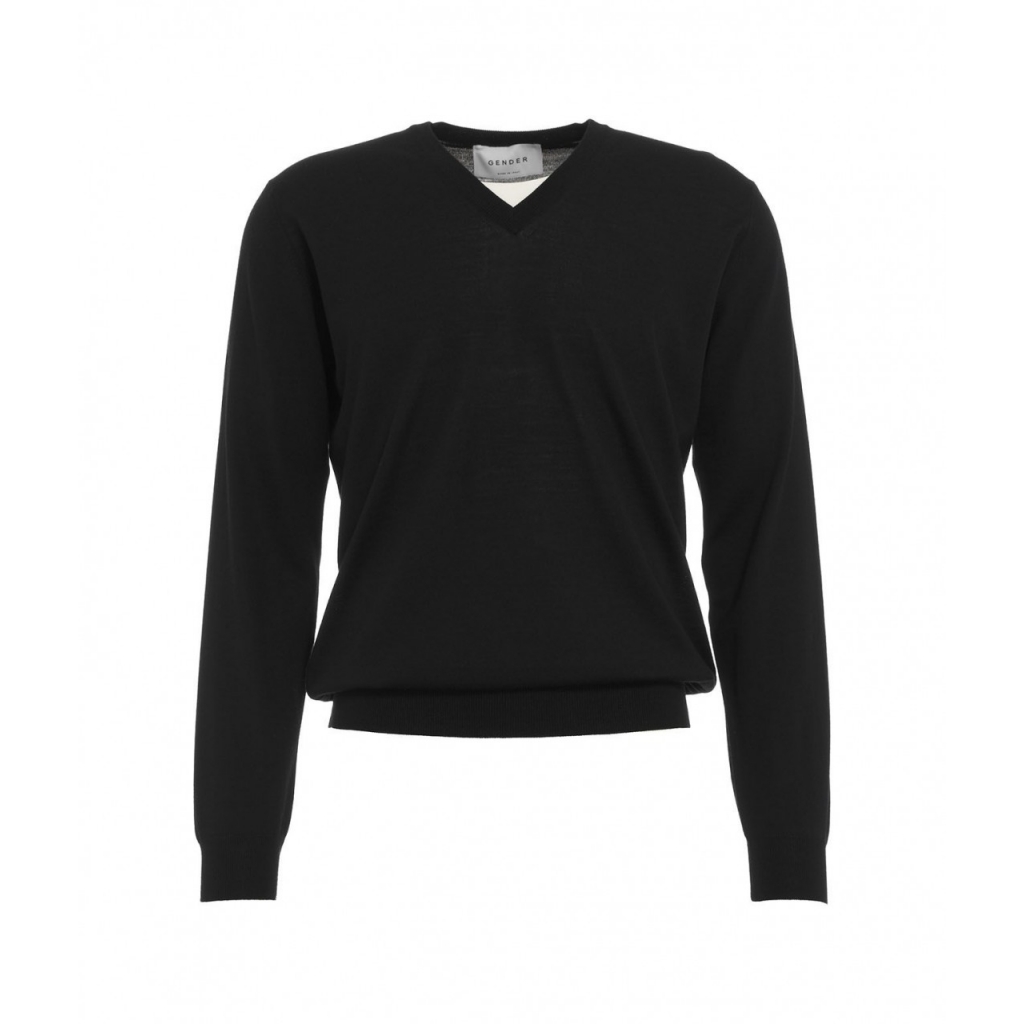 Maglia con scollo a V in lana merino nero